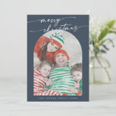 Cartes Pour Fêtes Annuelles Boho Chic Navy Blue Fun Family Photo Noël (Debout devant)