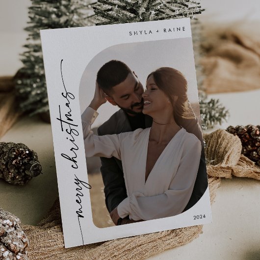 Cartes Pour Fêtes Annuelles Boho Chic noir blanc Photo Simple Joyeux Noël