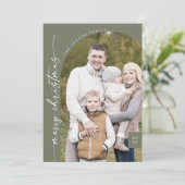 Cartes Pour Fêtes Annuelles Boho Chic Olive Green Photo moderne Joyeux Noël (Debout devant)