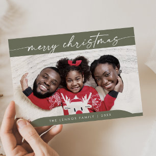 Cartes Pour Fêtes Annuelles Boho Chic Olive Vert Facile Photo moderne Noël