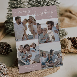 Cartes Pour Fêtes Annuelles Boho Chic Rose rose Noël Photo unique