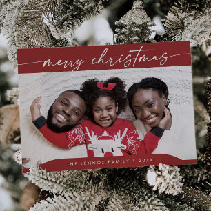 Cartes Pour Fêtes Annuelles Boho Chic Rouge Facile Photo moderne Noël
