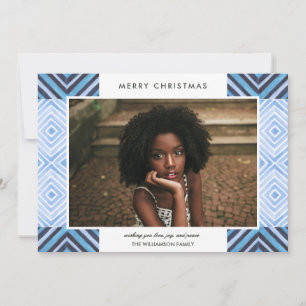 Cartes Pour Fêtes Annuelles Boho Christmas Watercolor Carreaux Bleu Photo