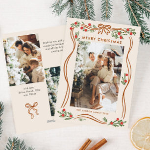 Cartes Pour Fêtes Annuelles Boho Festif Beige Christmas Bow Ribbon 3 Photo