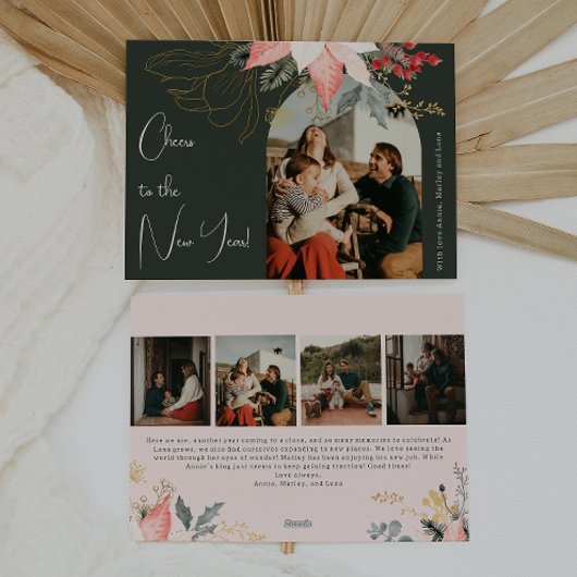 Cartes Pour Fêtes Annuelles Boho Floral Arch salue au Nouvel An Cinq photos