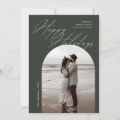 Cartes Pour Fêtes Annuelles Boho Green Arch Scripts photo Typographie Noël (Devant)