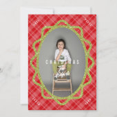 Cartes Pour Fêtes Annuelles Boho Green Parties scintillant & Plaid Oval Photo  (Devant)