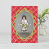 Cartes Pour Fêtes Annuelles Boho Green Parties scintillant & Plaid Oval Photo  (Debout devant)