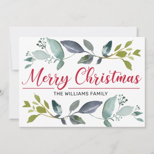 Cartes Pour Fêtes Annuelles Boho Greenery Rouge Joyeux Noël Typographie (Devant)