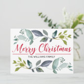 Cartes Pour Fêtes Annuelles Boho Greenery Rouge Joyeux Noël Typographie (Debout devant)