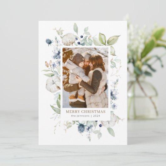 Cartes Pour Fêtes Annuelles Boho Hiver Aquarelle Verdure Foliage Photo (Debout devant)