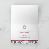 Cartes Pour Fêtes Annuelles Boho Joy Greenery Wreath Red Berries Nom de famill (Intérieur)