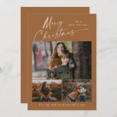 Cartes Pour Fêtes Annuelles Boho Joyeux Noël Blanc Script 3 Photo Collage (Devant / Derrière)