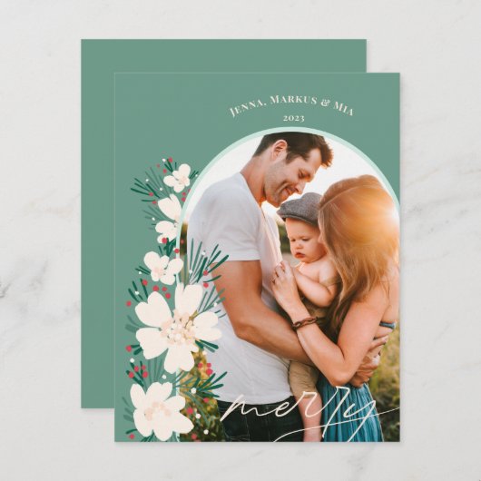 Cartes Pour Fêtes Annuelles Boho Joyeux Noël dans le désert- vert (Devant / Derrière)