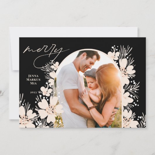 Cartes Pour Fêtes Annuelles Boho Joyeux Noël sombre (Devant)