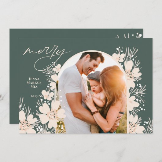 Cartes Pour Fêtes Annuelles Boho Joyeux Noël vert (Devant / Derrière)