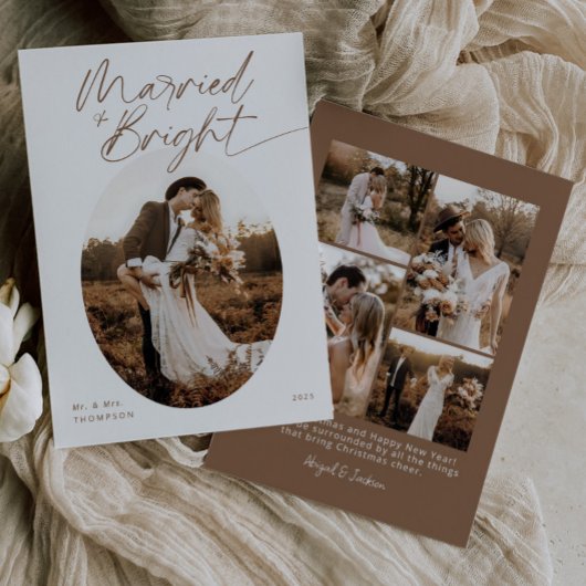 Cartes Pour Fêtes Annuelles Boho marié et brillant élégant script Noël