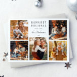 Cartes Pour Fêtes Annuelles Boho Minimalist Christmas 5 Photo Collage<br><div class="desc">Cette carte de vacances de Noël minimaliste boho moderne comporte un texte élégant qui dit "Joyeuses fêtes" avec collage vertical carré 5 photos. Carte parfaite pour les vacances. Crédits : Image de Freepik</div>