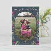 Cartes Pour Fêtes Annuelles Boho moderne Chic Bleu rose Photo Noël (Debout devant)