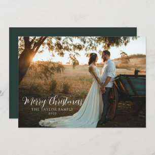 Cartes Pour Fêtes Annuelles Boho moderne élégant vert Noël Couple Photo