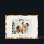 Cartes Pour Fêtes Annuelles Boho Mustard Bleu Floral Botanique Photo de Noël<br><div class="desc">Boho Mustard Bleu Floral Botanique Photo de Noël Carte de vacances</div>