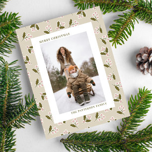 Cartes Pour Fêtes Annuelles Boho Neutral Berries de Noël Photo Noël