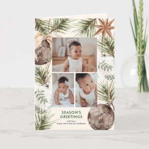 Cartes Pour Fêtes Annuelles Boho Ornements et pins autour de vacances