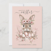 Cartes Pour Fêtes Annuelles Boho Pâques Joli Lapin Blush Oeufs Floraux (Devant)
