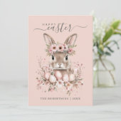 Cartes Pour Fêtes Annuelles Boho Pâques Joli Lapin Blush Oeufs Floraux (Debout devant)