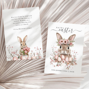 Cartes Pour Fêtes Annuelles Boho Pâques Joli Lapin Blush Oeufs Floraux