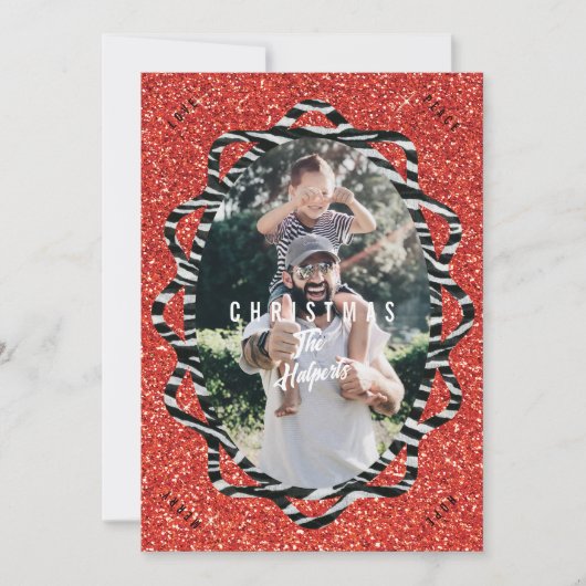 Cartes Pour Fêtes Annuelles Boho Parties scintillant & Zebra Imprimer Oval Pho (Devant)