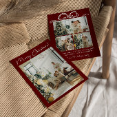 Cartes Pour Fêtes Annuelles Boho Red Maroon Photo Ribbon Noël élégant