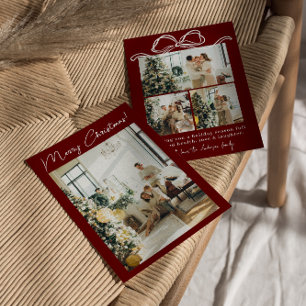 Cartes Pour Fêtes Annuelles Boho Red Maroon Photo Ribbon Noël élégant