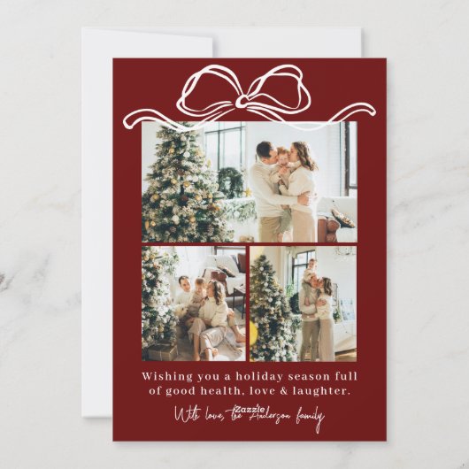 Cartes Pour Fêtes Annuelles Boho Red Maroon Photo Ribbon Noël élégant (Dos)