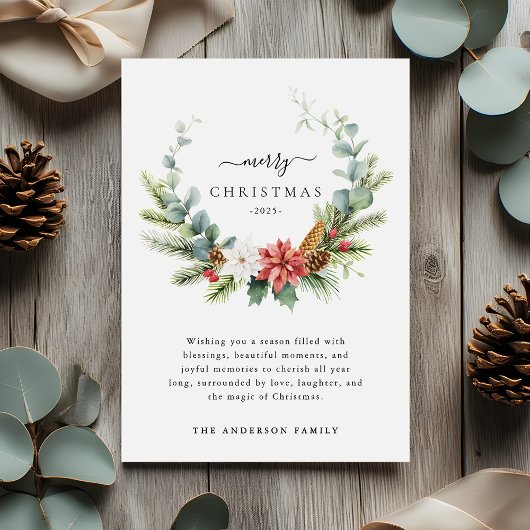 Cartes Pour Fêtes Annuelles Boho Script hiver verdure Joyeux Noël