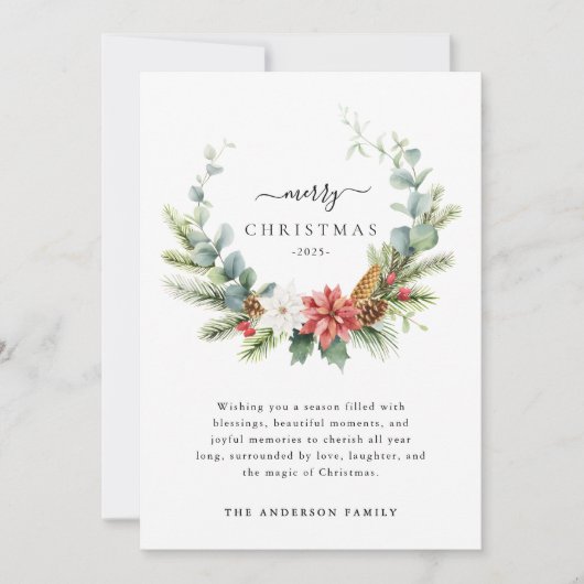 Cartes Pour Fêtes Annuelles Boho Script hiver verdure Joyeux Noël (Devant)