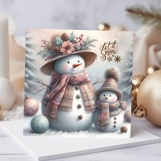Cartes Pour Fêtes Annuelles Boho Snow Woman and Child Joyeux Noël