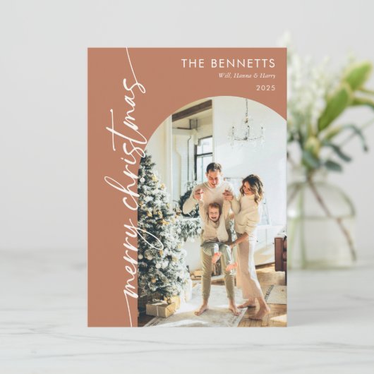 Cartes Pour Fêtes Annuelles Boho Terracotta Photo Merry Christmas Card (Debout devant)