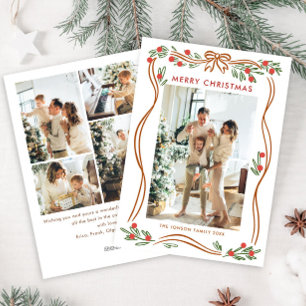 Cartes Pour Fêtes Annuelles Boho Whimsical Beige Christmas Bow Ribbon 5 Photo