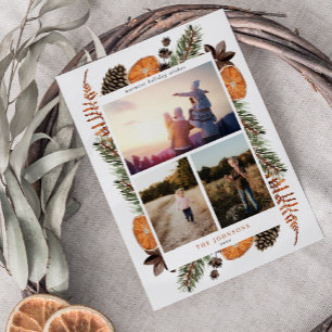 Cartes Pour Fêtes Annuelles Boho Winter Citrus Botanique 3 Photo Holiday Card