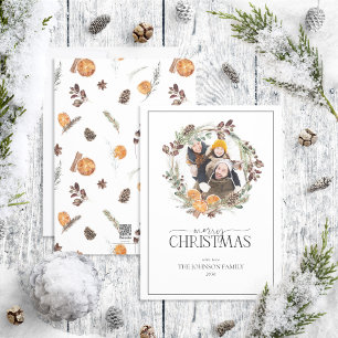 Cartes Pour Fêtes Annuelles Boho Winter Citrus Wreath Joyeux Noël Photo Ho