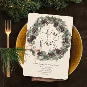 Cartes Pour Fêtes Annuelles Boho Wreath avec Bow Holiday Party