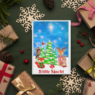 Cartes Pour Fêtes Annuelles Bois Animaux Arbre de Noël Stille Nacht