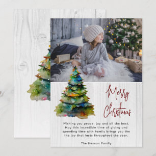 Cartes Pour Fêtes Annuelles Bois Aquarelle Arbre de Noël Photo Artistique