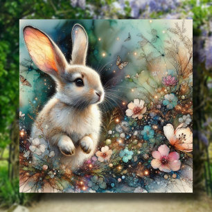 Cartes Pour Fêtes Annuelles Bois Aquarelle Bunny Fleurs pastel Pâques