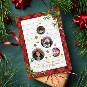 Cartes Pour Fêtes Annuelles Bois blanc rustique & Arbre de Noël plaqué 4 Photo