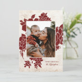 Cartes Pour Fêtes Annuelles Bois clair rustique | Floral rouge (Debout devant)