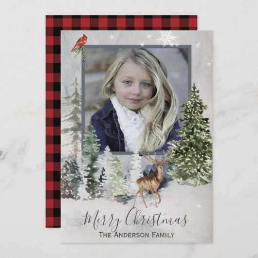 Cartes Pour Fêtes Annuelles Bois de Fores Simple Photo Joyeux Noël (Devant / Derrière)