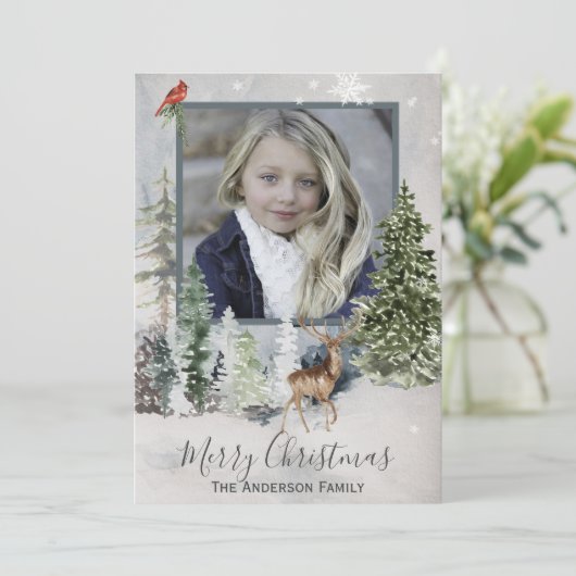 Cartes Pour Fêtes Annuelles Bois de Fores Simple Photo Joyeux Noël (Debout devant)