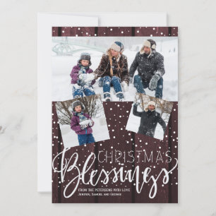 Cartes Pour Fêtes Annuelles Bois de grange rustique neige bénédictions de Noël
